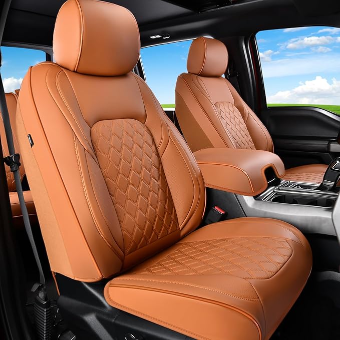 Huidasource Front Truck Seat Covers Fit for Ford F150 2015-2026&F250 F350 F450 2017-2026 All Cab XL XLT Lariat King Ranch Platinum, Waterproof Leather Automotive Car Seat Cover(Front Pair/Brown) by Huidasource