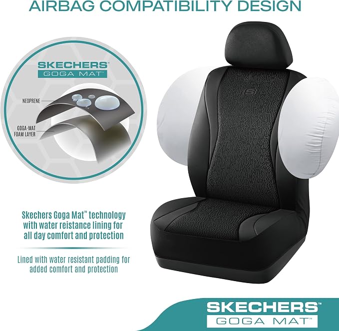 Skechers GOGA Mat Seat Covers,Universal Fit for Most Cars,Trucks,SUVs,Black | GOGA Mat Technology,Waterproof Car Seat Covers Front Seats,Airbag Compatible,Car Seat Covers - Image 4