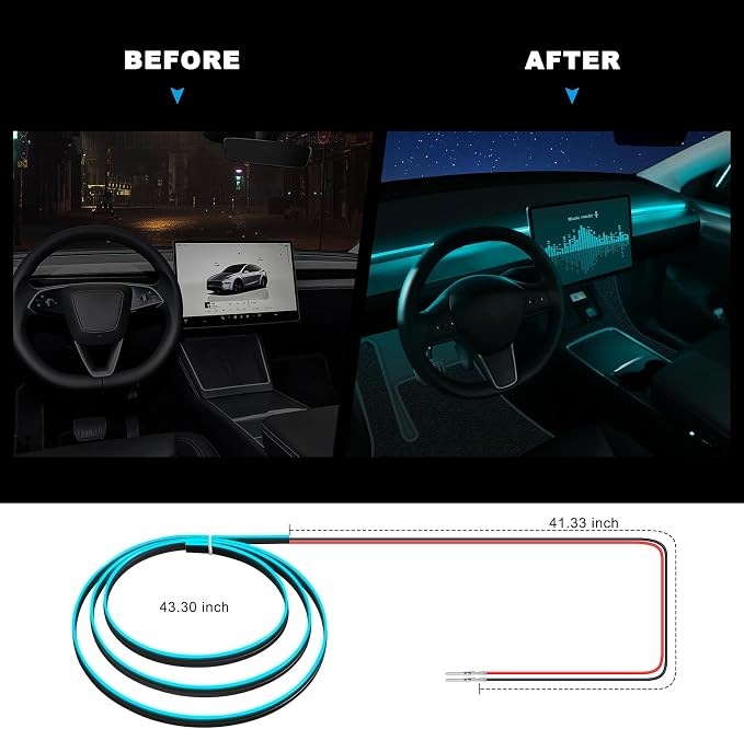 Acrylic Interior Car LED Strip Light with 6mm Sewing Edge - 43.3 inches Ambient Lighting Kits, Neon LED Strip Light(110CM/43.3IN, Ice Blue) - Image 4