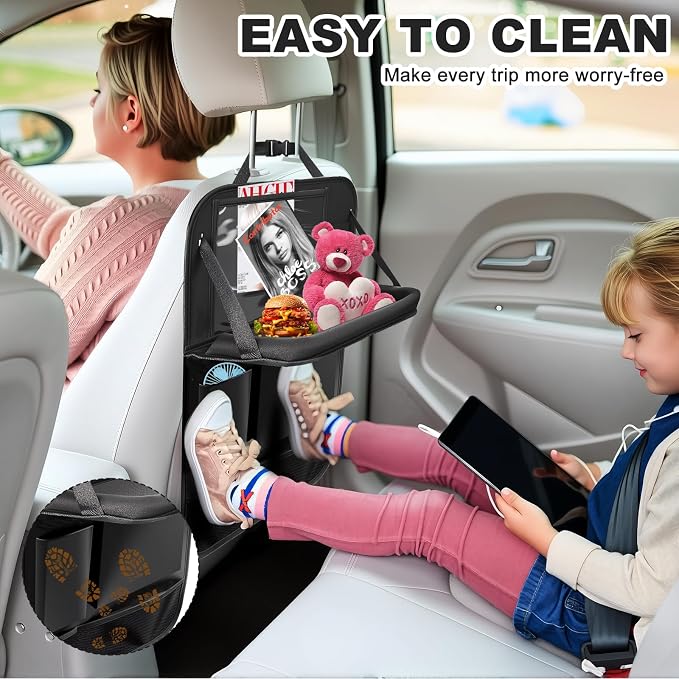 2Pack Car Backseat Organizer with Foldable Table Tray,6 Storage Pockets Car Storage Organizer with Tablet Holder,Car Seat Back Protectors Kick Mats Travel Accessories (Black) - Image 4