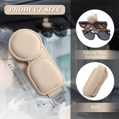 Konohan Sunglasses Holder for Car Visor Leather Eyeglass Hanger Magnetic Sunglasses Holder with 2 Clips(Beige) - Image 2