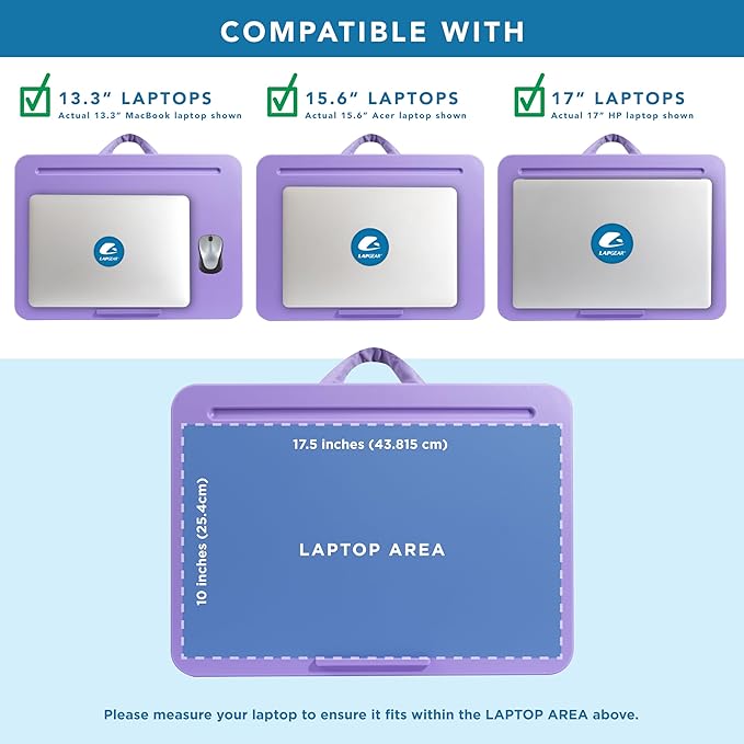 LAPGEAR The Original Lap Desk – Purple Amethyst, Fits 17" Laptops | Microbead Cushion, Device Ledge, Built-In Pencil Tray, Carry Handle - Image 3