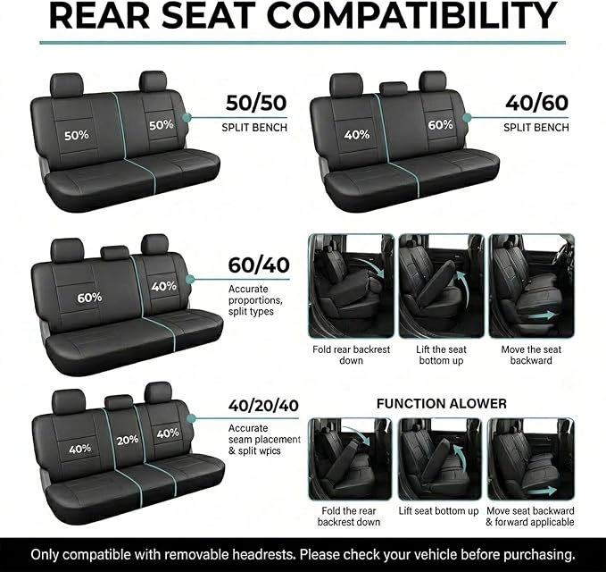 FH Group Automotive Seat Cover Trendy Elegance for Back Seat Blue Car Interior Accessories for SUV, Sedan & Van Universal Fit Combo Rear Seat Cover Split Bench Car Seat Protector for Dogs and Kids - Image 5