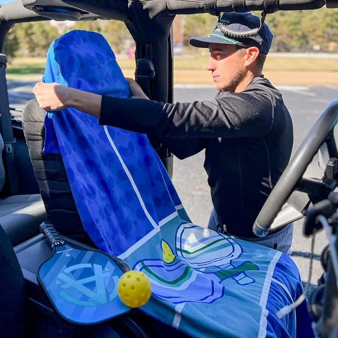 ChalkTalkSPORTS Pickleball Car Seat Towel Cover - Microfiber - 30 x 60 | Microfiber Seat Protector, Moisture-Wicking, 30 x 60 Inches, Pull Cord Hood, Compact and Portable, Pickleball Lover Gift - Image 7