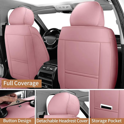 Leather Car Seat Covers Full Set Automotive Seat Protectors | Breathable Waterproof Durable Full Surround & Lumbar Support Design Non-Slip Universal Fit for Most Cars SUV Trucks Van Pink - Image 5