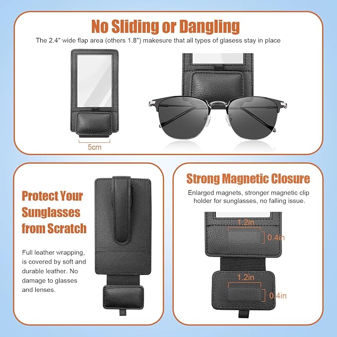 New 2 in 1 Sunglass & Photo Holder for Car, Strong Magnetic Leather Sunglasses Holder, Car Visor Picture Holder Clip, 2026 Upgraded No Fall No Slide Car Visor Accessories - Image 7