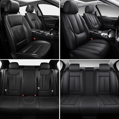 MINGBRON Black Car Seat Cover with Lumbar Support, Car Seat Protector Waterproof, Nappa Leather Car Seat Cushion, Car Seat Covers Front Seats and Back Fit for Most Cars - Image 2