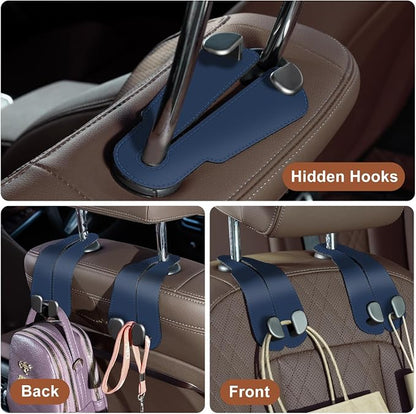 CoBak Purse Hook for Car - Universal Premium Stitched Leather and Aluminum-Magnesium Alloy Double Car Seat Back Storage Hook for Purses, Handbags, Bags (2 Pack),Indigo Blue - Image 4