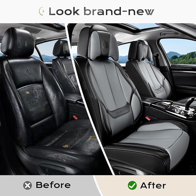 Coverado Car Seat Covers, Seat Covers for Cars, Waterproof Leather Auto Seat Protectors, Leather Car Seat Cushion, Car Interiors Accessories Universal Fit for Most Cars - Image 7