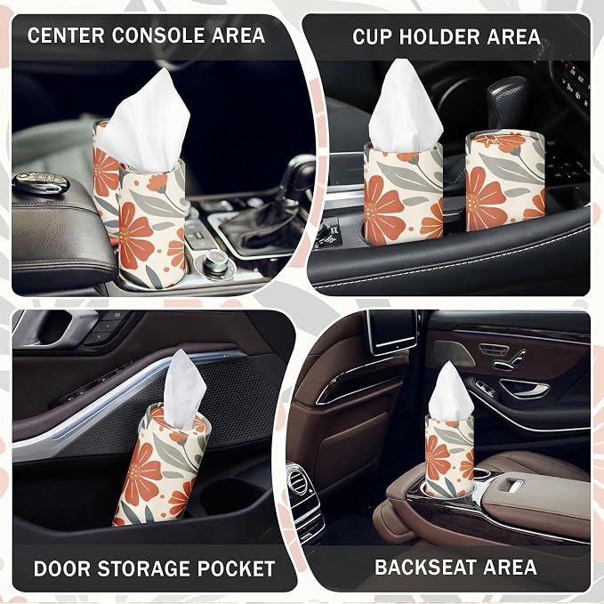 Arttown Car Tissue Holder for Cup Holder Facial Tissues 12 Pack Boho Floral | Bulk 3-Ply,Refillable Marble Print Cylinder Tissue Boxes,Fit Car Home Office School (600 Sheets Total,50 Sheets Each) - Image 4