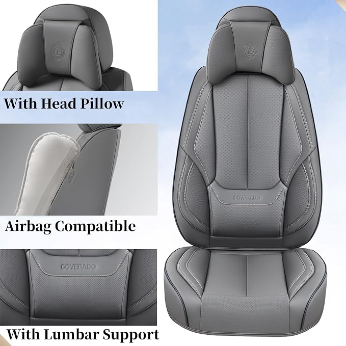 Coverado Car Seat Covers, Seat Covers for Cars, Waterproof Leather Auto Seat Protectors, Leather Car Seat Cushion, Car Interiors Accessories Universal Fit for Most Cars - Image 2