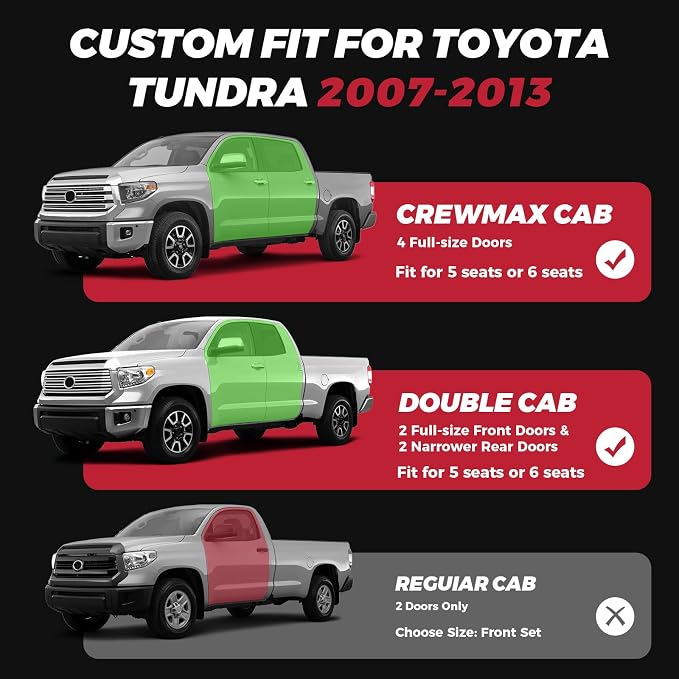 FREESOO Custom Leather for Toyota Tundra Seat Covers 2007-2013 Crewmax Cab | Fit for Crewmax Cab 5 Seats, Full Set, 60/40 Split Bench, Faux Leather, for Truck Toyota Tundra Accessories, BlackRed - Image 2