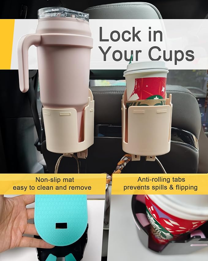 Headrest Cup Holder for Back Seat, Stable Spill-Resistant Drink Holder with Hooks for Bags, Fits 50oz Bottles, Compatible with Sedans, SUVs, and Trucks 2 Pack - Image 4
