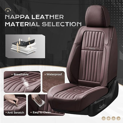 Coverado Car Seat Covers Full Set, Seat Covers for Cars, Car Seat Cover, Car Seat Protector, Leather Car Seat Cushion, Waterproof Car Seat Covers Front Seats and Back Fit for Most Cars(Coffee) - Image 2