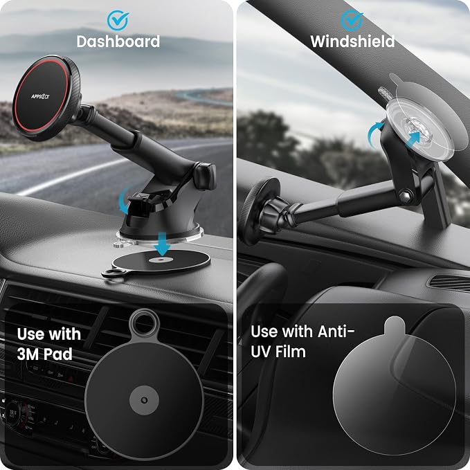 APPS2Car Magnetic Car Mount for MagSafe, Dashboard and Windshield Holder | Adjustable Telescopic Arm for Optimal Viewing - Image 2