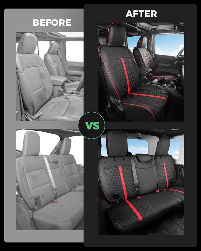 RIDEPOSH for Jeep Wrangler Leather Custom Car Seat Covers Full Set 4 Door | 2018-2026 JL, without Rear Cup Holder, Not for 4XE, Luxury Waterproof Protector, 40/60 Spilt, 5 Seats, Full Coverage, Durable - Image 6
