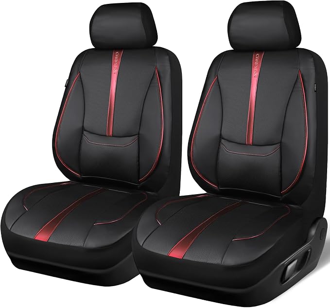 CAR PASS Nappa Leather Two Front Car Seat Covers, Water Resistant Faux PU Leather Seat Covers, 3D Foam Support Automotive Seat Covers Comfortable & Durable Universal Fit for Cars SUV Truck, Black Red - Image 7