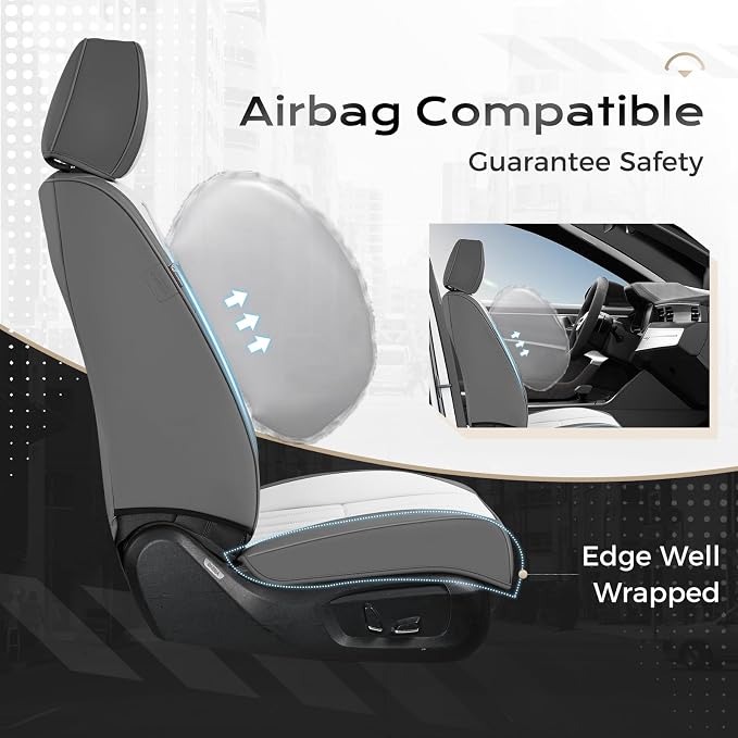 Coverado Car Seat Covers Front Seats, Seat Covers for Cars, Car Seat Protector, 2-Pack Car Seat Cushion Nappa Leather, Waterproof Seat Covers Carseat Cover Universal Fit for Most Cars(Gray&White) - Image 3
