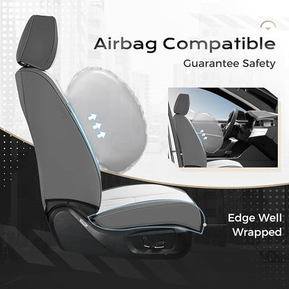 Coverado Car Seat Covers Front Seats, Seat Covers for Cars, Car Seat Protector, 2-Pack Car Seat Cushion Nappa Leather, Waterproof Seat Covers Carseat Cover Universal Fit for Most Cars(Gray&White) - Image 3