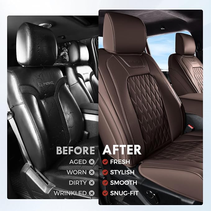 Coverado Premium Leather Full Set Seat Covers Waterproof Heavy-Duty Protectors Custom Fit for Ford F150 (2015-2026) F250/F350/F450 (2017-2026)-Coffee, Vintage Style, Scratch-Resistant - Image 7