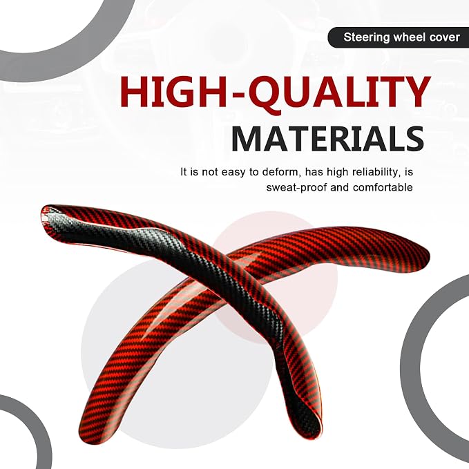 3pcs Universal Carbon Fiber Steering Wheel Cover - Anti-Slip & Segmented Design, Universal 99% Durable Steering Wheel Protector for Men and Women, Car Interior Accessory (Red) - Image 4