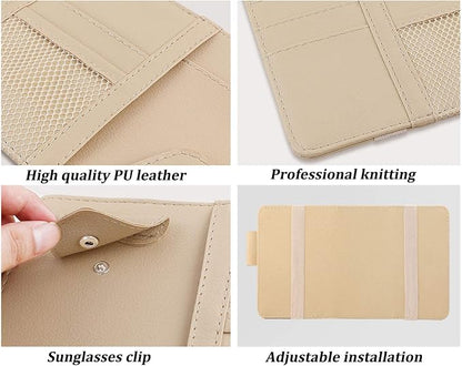 Car Sun Visor Organizer, Auto Car Interior Leather Accessories Storage Pocket Sun Visor Pouch Case Bag for Card License Registration Pen Mobile Phone Bill Note Key Document (Beige) - Image 5