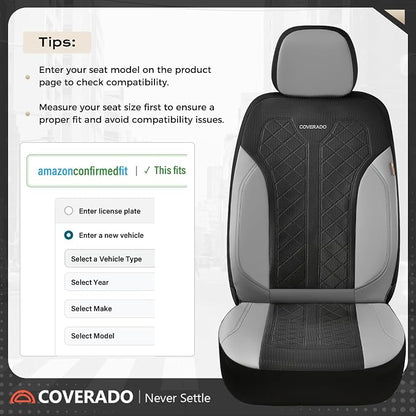 Coverado Automotive Seat Covers Full Set, Luxury Car Seat Covers, Leather Seat Covers, Mesh Design, Black Driver Seat Protectors, Universal Fit for SUVs, Trucks, Sedans - Image 5