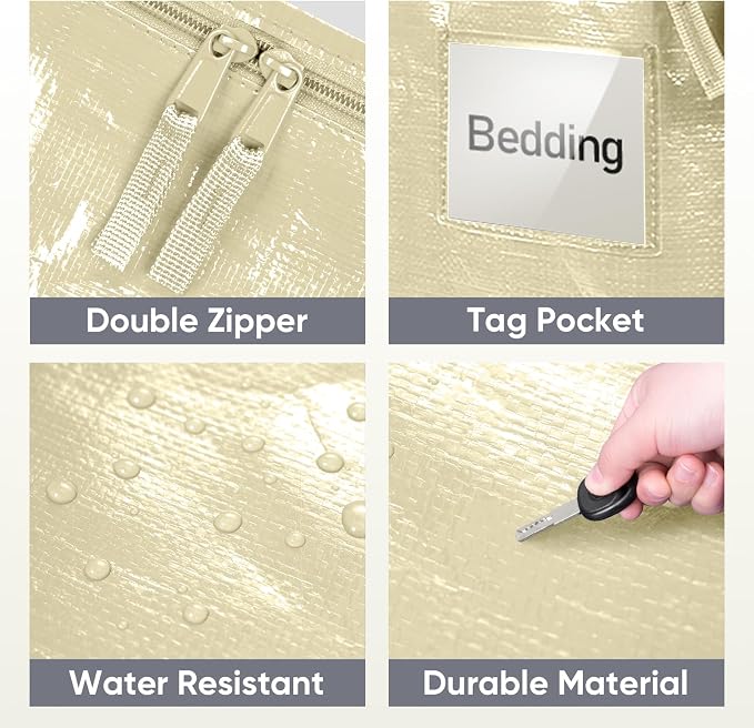 TICONN 6 Pack Extra Large Moving Bags Heavy Duty with Zippers & Carrying Handles, Durable Storage Bags Moving Boxes for Closet Organizers and Storage (6 Pack, Cream) - Image 6