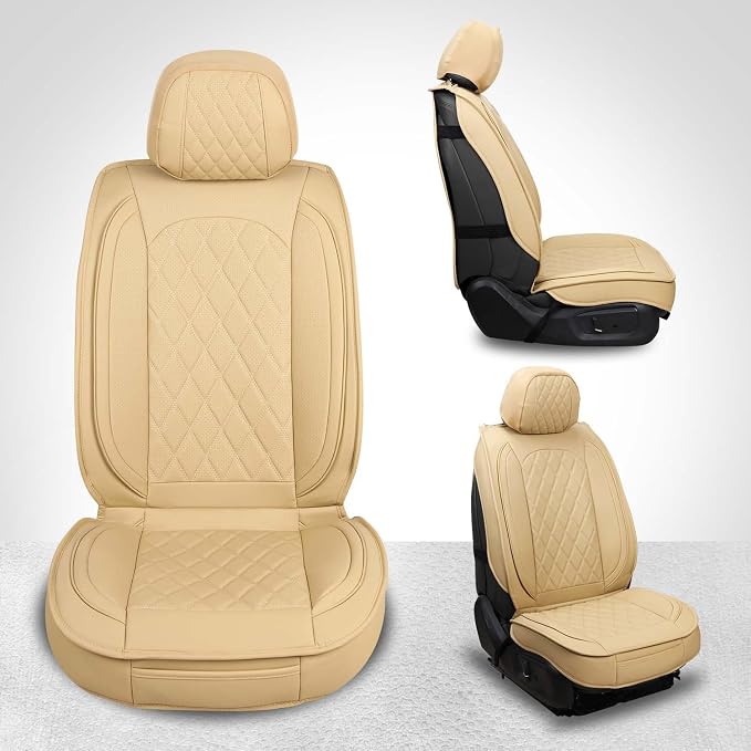 Front Seat Covers,Leather Car Seat Covers for Most Sedan Truck SUV | Seat Covers Beige ,Waterproof Car Seat Covers,2pcs Front Seat Protector Vehicle Seat Cushion For Families Pets Commuters - Image 3