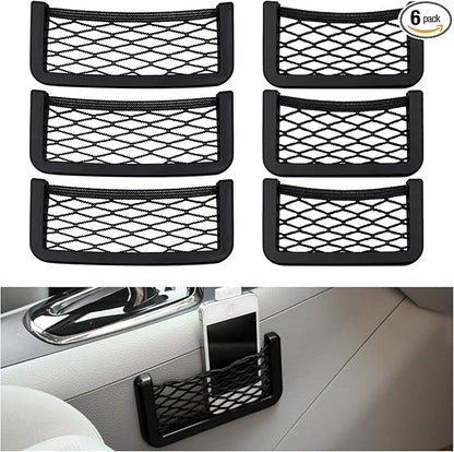 Dickno 6 PCS Car Pocket Phone Net, Universal Seat Side Storage Net Bag with Double Sided Tape, Automotive Frame Storage Net Pocket, Vehicle Interior Organizer for Phone Purse Bag by Dickno