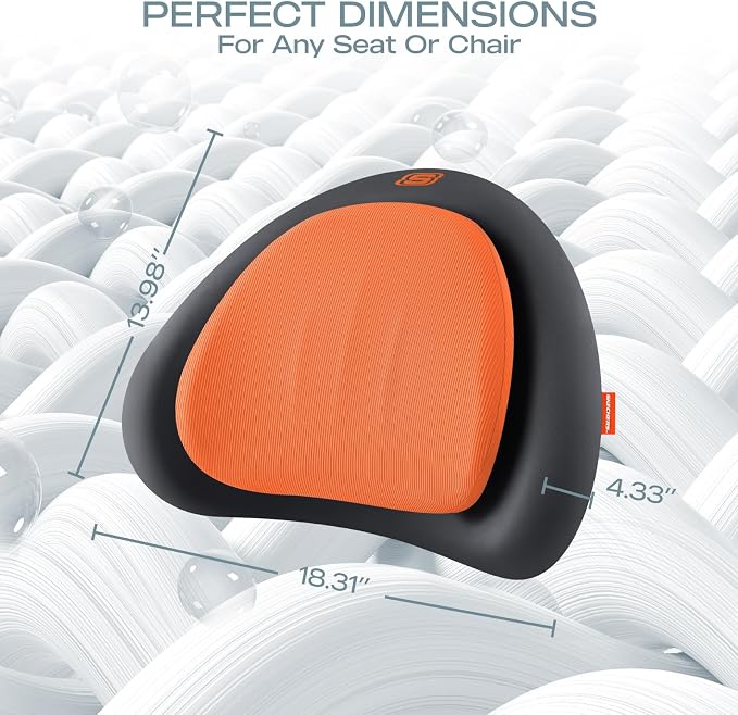 Skechers Lumbar Pillow Premium Memory Foam, Double-Layer-Office Chair Cushion for Tailbone Pain Relief,Butt Pillow for Office Chair,Car seat Cushion,Long Sitting Office Workers,and Car Drivers,Orange - Image 5