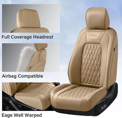 Coverado Premium Leather Truck Front Seat Covers – Custom Fit, Waterproof, Heavy Duty, Anti-Spill, Scratch Resistant Protector for Ford F150 2015-2026, F250-F450, Beige - Image 3