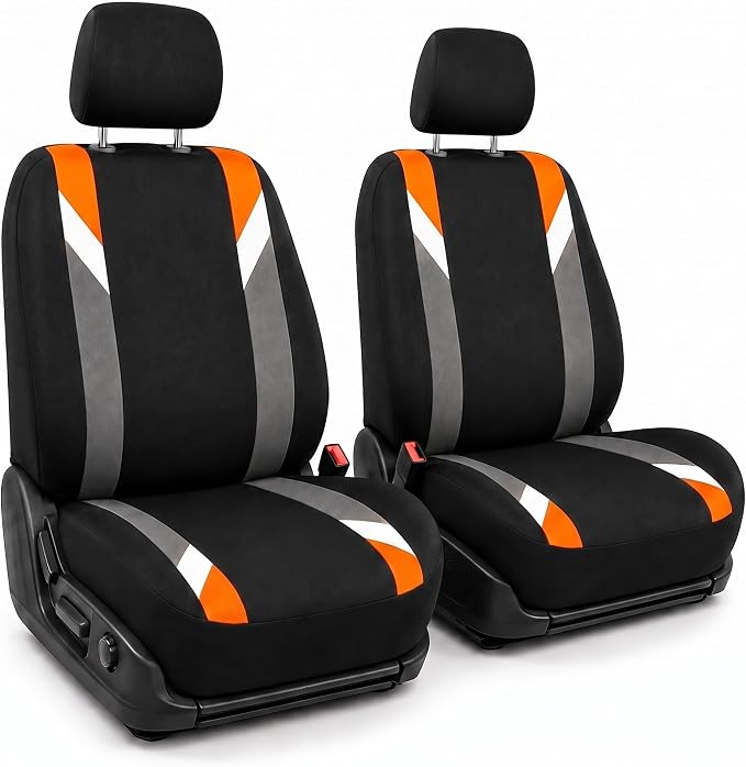FH Group Front Set Cloth Car Seat Covers for Low Back Car Seats with Removable Headrest, Universal Fit, Airbag Compatible Car Seat Cover for SUV, Sedan, Van, Orange by FHGroup