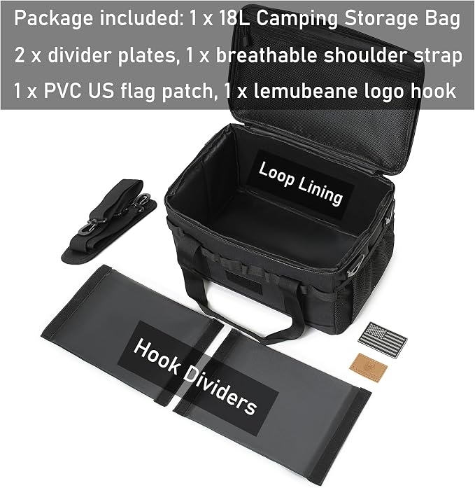 Tactical Camping Storage Bag 18L Tactical Utility Tote Bag Camping Cookware Organizer Trunk Organizer (Black) - Image 3
