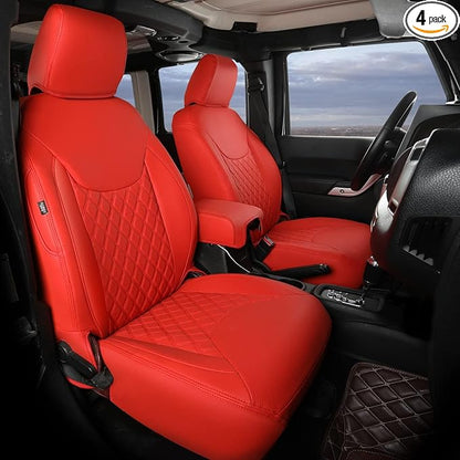 GIANT PANDA Wrangler JK Seat Covers Custom Fit for Jeep Wrangler,Premium Waterproof Faux Leather, 2013 2014 2015 2016 2017 JK 4 Door Full Set (Red) by GIANTPANDA