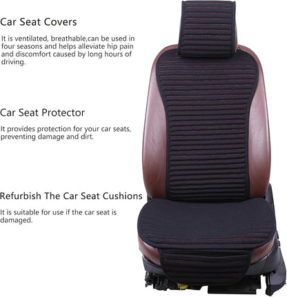 Linen Front Car Seat Cover,Seat Protector,Buckwheat Hull Cooling Cloth | Bottom Seat Cover With Backrest 1 Pack Breathable Ventilated Front Seat Only,Black - Image 7