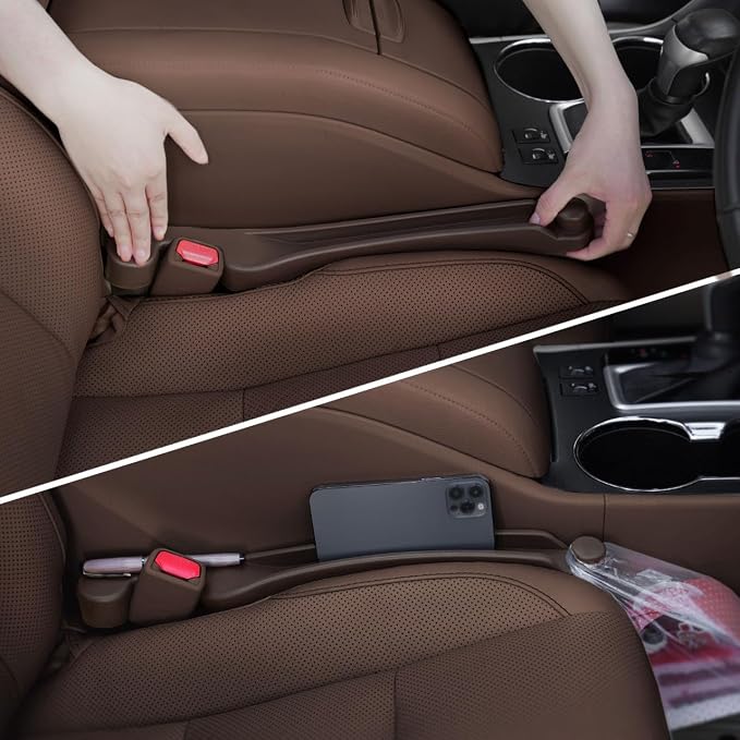 Givifive Car Seat Gap Filler Organizer 2Pack Soft Foam 3IN1 Multifunctional | Seat Side Gap Strip with Slot & Hook Universal Fit Car SUV Truck Fill The Gap Between Seat & Console (Standard Espr Brown) by Givifive