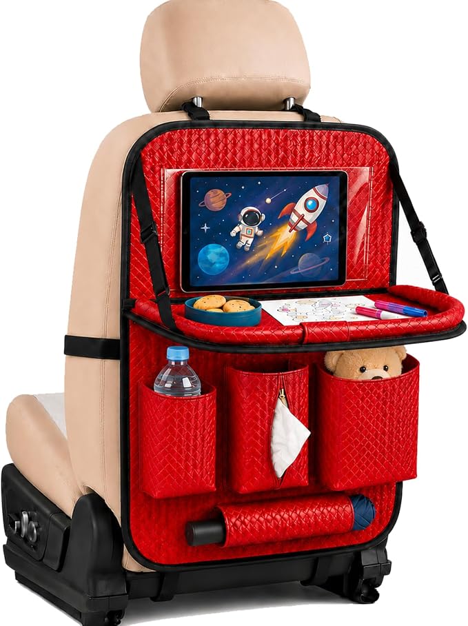 Backseat Car Organizer 1 Pack, Car Back Seat Organizers with Tray,Multifunctional Car Seat Back Organizer with Foldable Tablet Holder (Red, 1 PC) by QIANKUNCaraccessories