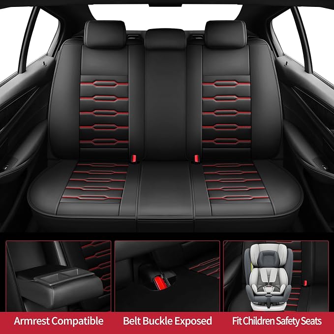 Car Seat Covers Compatible with Nissan Murano 2011-2026 S SL SV LE SE Platinum .Waterproof&Breathable Leather.Compatible with Airbag.All-Weather Seat Cushion Protector(Full Set,Black+Red) - Image 3