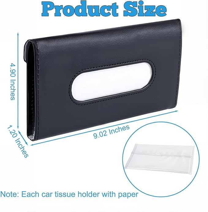 Blingbling Car Tissue Holder, Sun Visor Napkin Box | Premium PU Leather, Auto Napkin Case, Mask Holder for Car, with Tissue Refill, Vehicle Interior Accessories, Black - Image 2