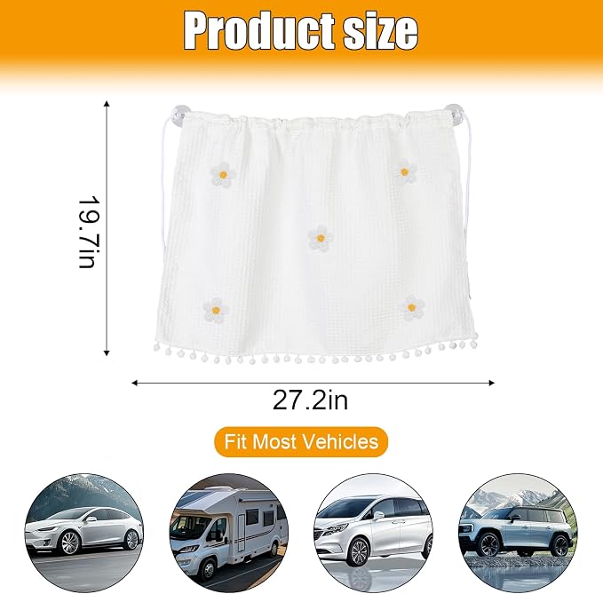 Car Side Window Sun Shade Privacy Curtain for Baby, Five Flowers | Blackout UV Protection Car Window Shades with Suction Cup for Back Seat - Cute Auto Camping Windows Screen Shades - Image 2