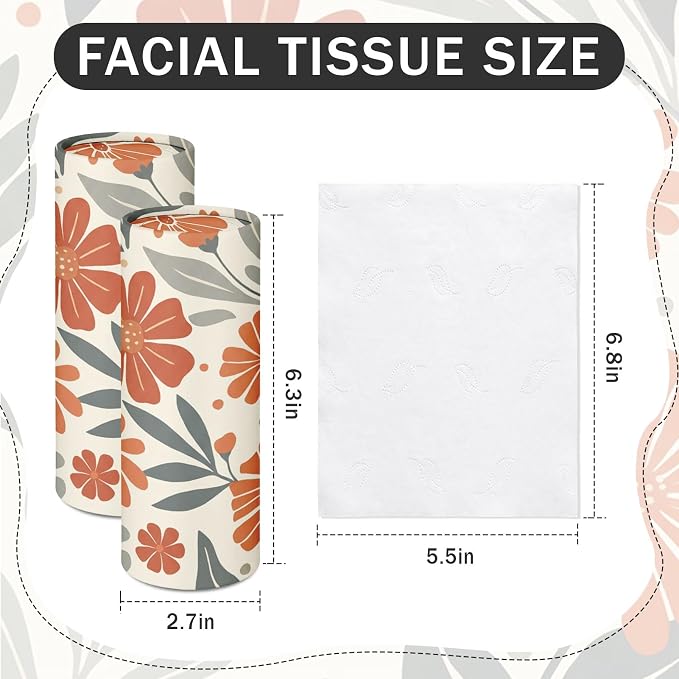 Arttown Car Tissue Holder for Cup Holder Facial Tissues 12 Pack Boho Floral | Bulk 3-Ply,Refillable Marble Print Cylinder Tissue Boxes,Fit Car Home Office School (600 Sheets Total,50 Sheets Each) - Image 2