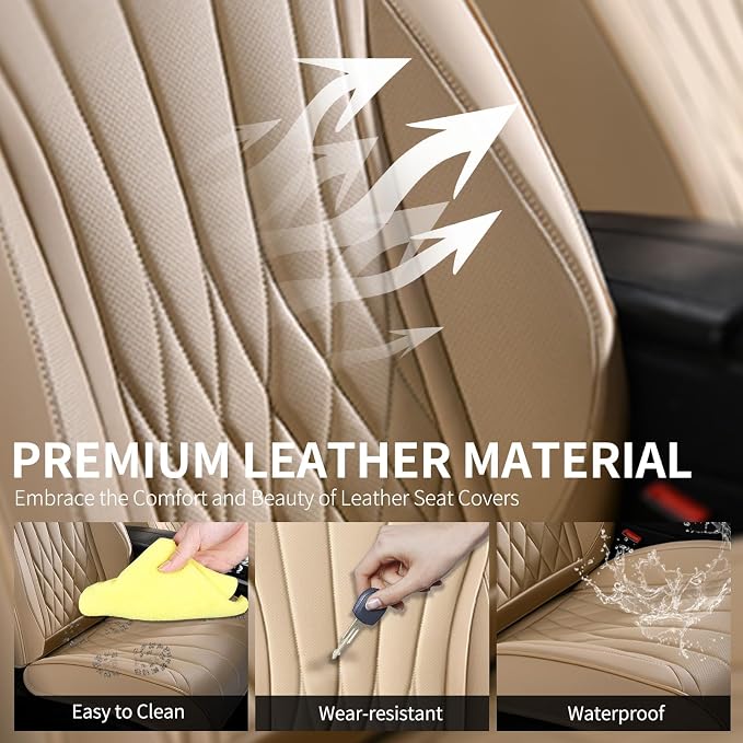 FLORICH Front Car Seat Covers, Leather Automotive Seat Covers for Cars, Airbag Compatible, Waterproof&Breathable, Luxury Car Seat Covers Fit Most Vehicles - Beige - Image 5