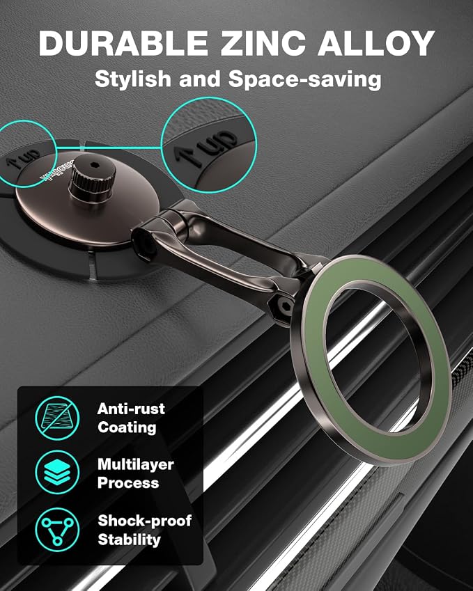 Smolink Magnetic Phone Mount for Tesla Screen and Dashboard | All-Metal Magnetic Phone Holder with Foldable Hidden Design for Tesla 3/Y/S/X and iPhone 17/16/15/14 Pro Max, Green - Image 2