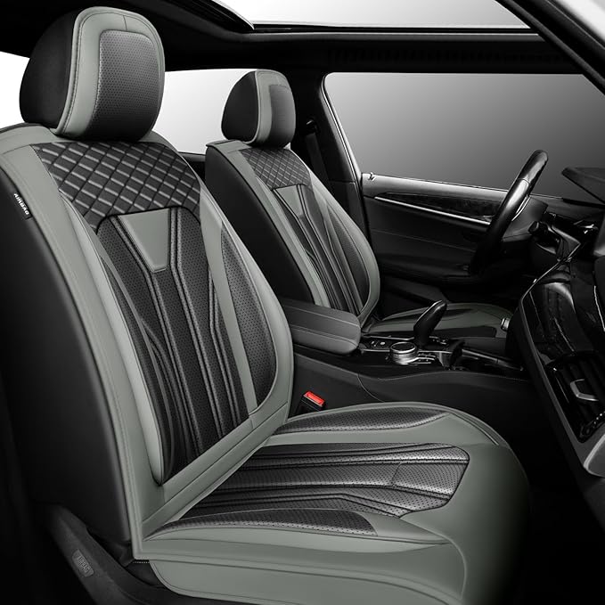 Fit Titan Car Seat Covers Premium Leather for Nissan Titan 2009-2023 2024. Waterproof， Breathable, Scratch-Resistant & All-Weather Seat Cushion Protector（2 Front Seats,Gray&Black by Unknown