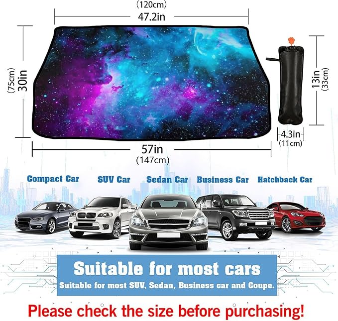 Purple Starry Nights Car Windshield Sun Shade Umbrella - 57" x 31" Funny Car Umbrella Sun Shade Cover UV Rays & Heat Sun - Image 2