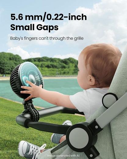 Gaiatop Oscillating Baby Stroller Fan with LED Lights, Rechargeable Black | 4-Speed Quiet Cooling, 4.6 In, Battery Operated, 360° Rotate Clip On Small Portable Fans for Car Seat Crib Treadmill Travel - Image 3