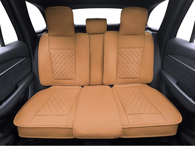 Elantrip Car Seat Cover Full Set Leather Waterproof Front Rear Cognac | 5-piece rich cognac leather set — luxury cabin makeover with full waterproof protection - Image 5