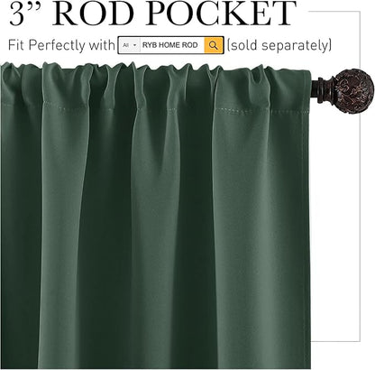 RYB HOME Half Curtain Tiers 36 inch Length, Rod Pocket | Short Blackout Curtains for Small Window,Thermal Insulated,Privacy Protection,Energy Efficient,W34 x L36,Dark Green,2 Panels - Image 2