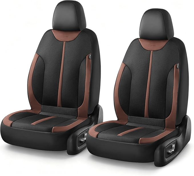 Seat Covers, Car Seat Covers Front Seat, Black&Coffee Seat Covers for Cars 2 Seats, Breathable Car Seat Protector, Front Car Seat Cushion, Automotive Seat Covers Universal Fit for Most Cars SUV Trucks by FLORICH
